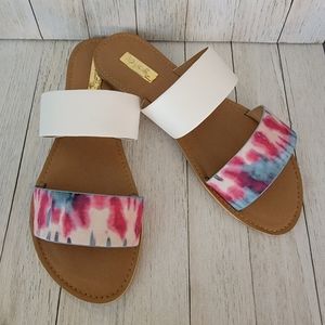 SALE!! QUPID- BLUE/FUCHSIA TIE DYE SLIDE ON SANDALS